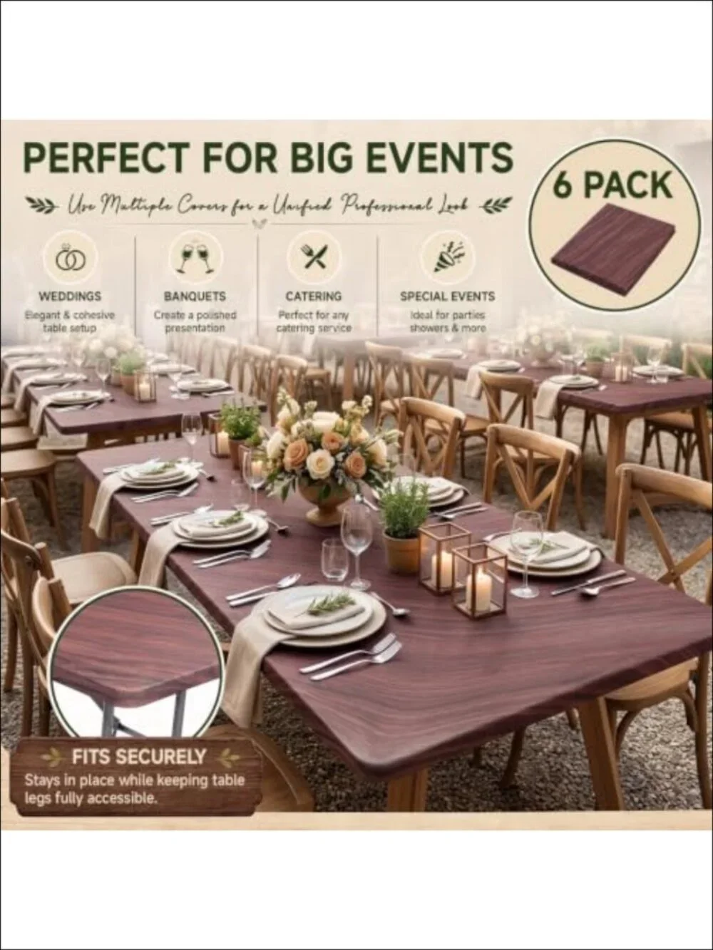 6 Pack Stretch Table Covers Fits 72x30 Rectangular Tables